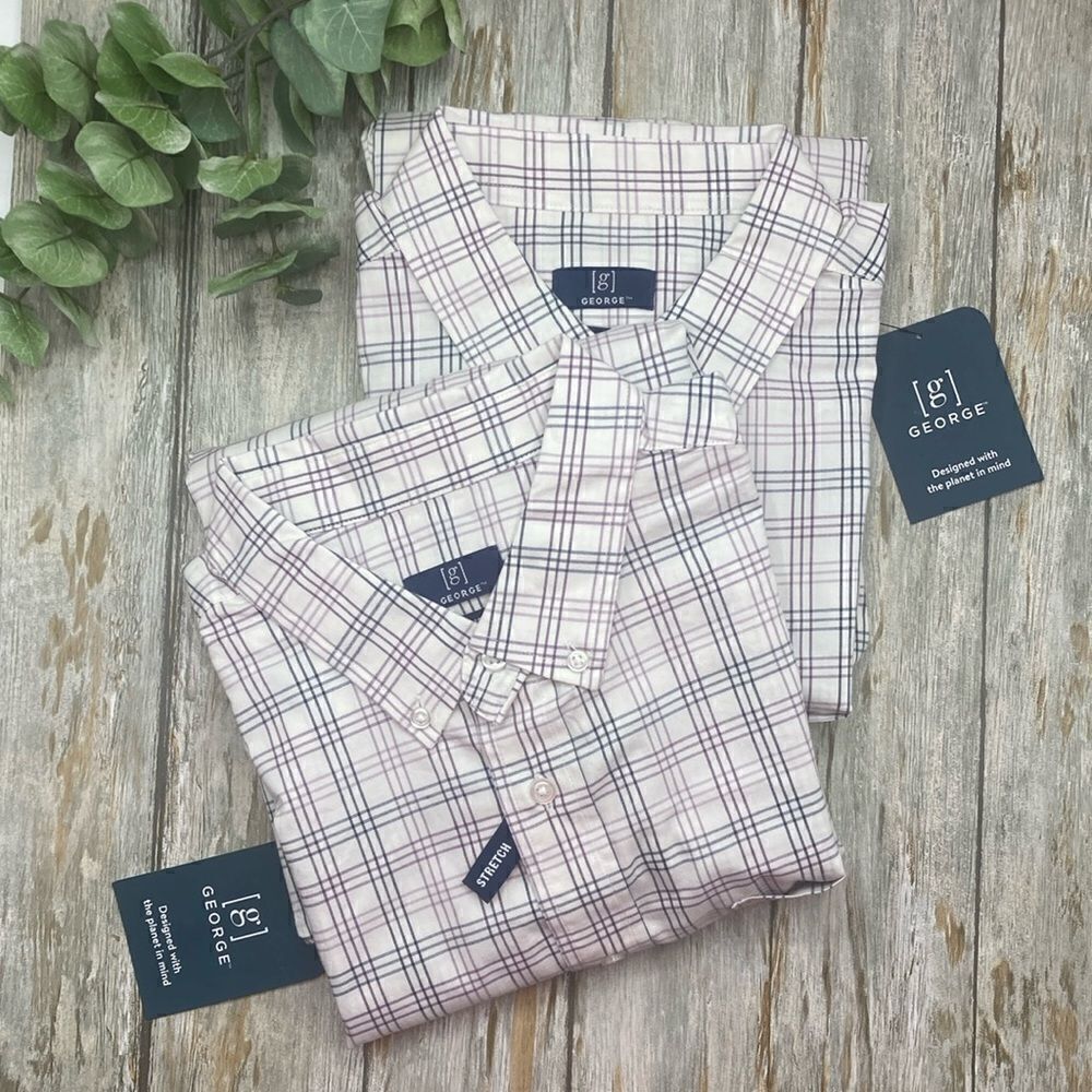 Men's Long Sleeve Poplin Button-Up Lightweight Shirt 2-Pack Size L